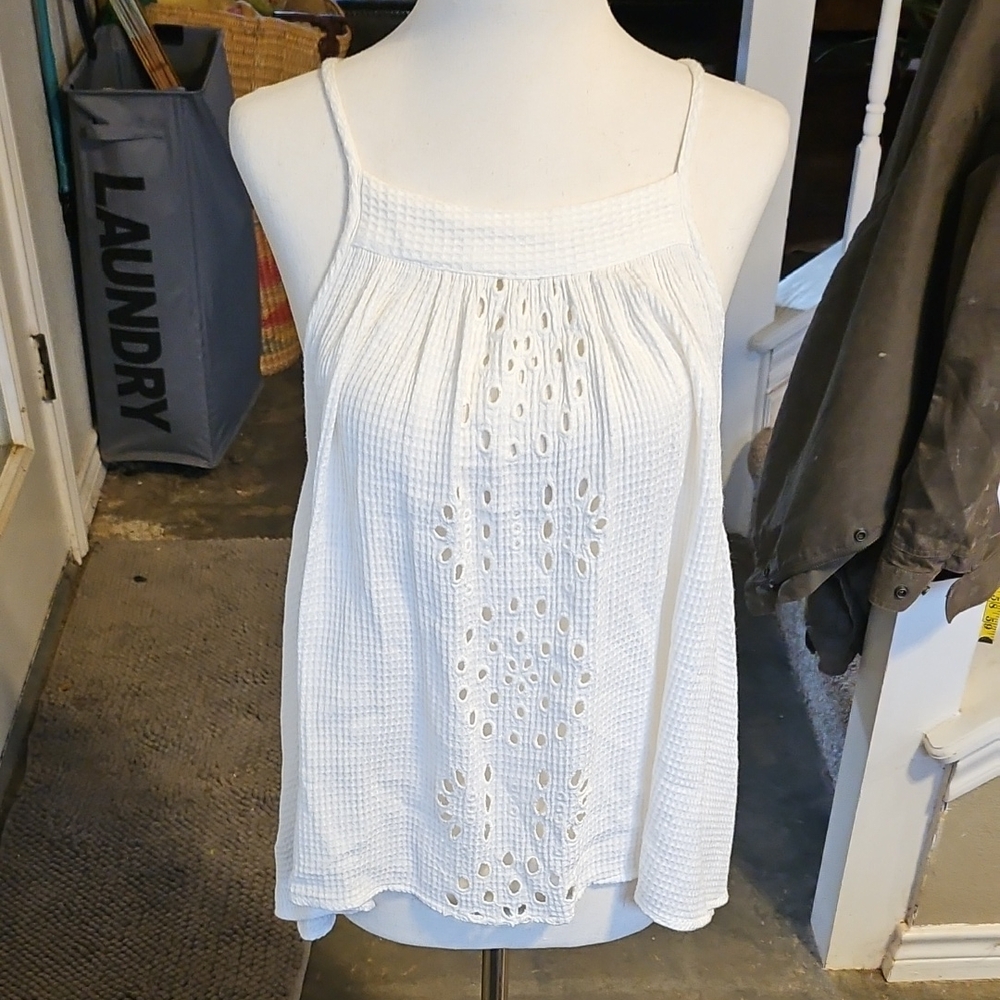 Rip Curl 100% Viscose White Waffle Knit Spaghetti Strap Blouse Sizw Small